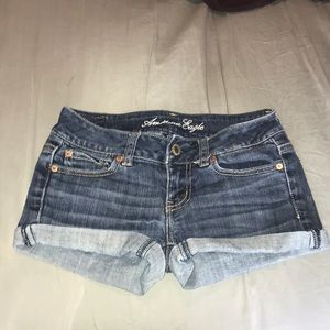 Selling a pair of denim jean shorts.